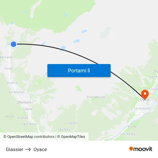 Glassier to Oyace map