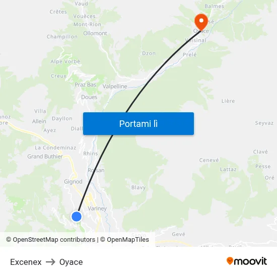 Excenex to Oyace map