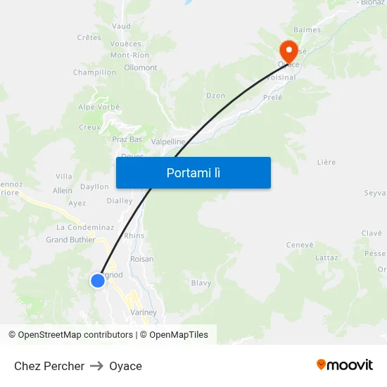 Chez Percher to Oyace map