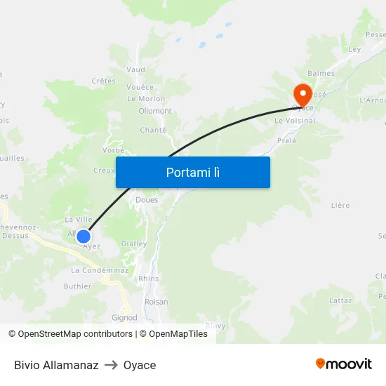 Bivio Allamanaz to Oyace map