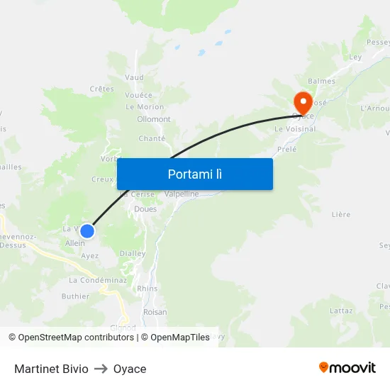 Martinet Bivio to Oyace map