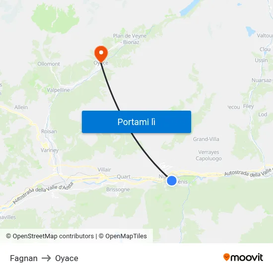 Fagnan to Oyace map