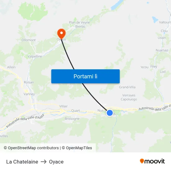 La Chatelaine to Oyace map
