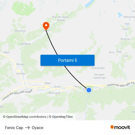 Fenis Cap to Oyace map