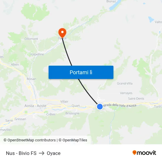 Nus - Bivio FS to Oyace map