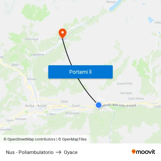 Nus - Poliambulatorio to Oyace map