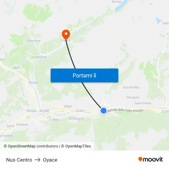 Nus Centro to Oyace map