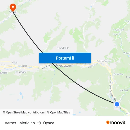 Verres - Meridian to Oyace map