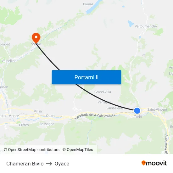 Chameran Bivio to Oyace map