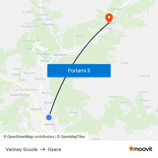 Variney Scuole to Oyace map