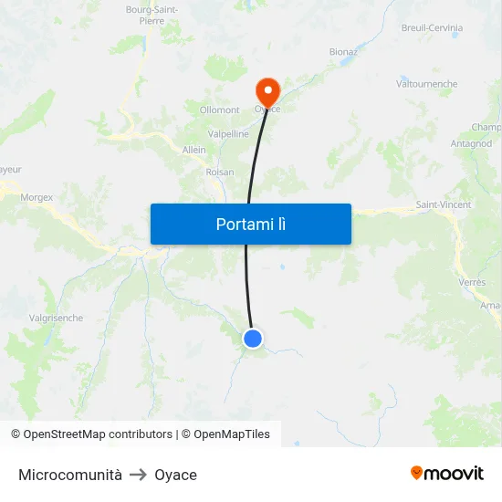 Microcomunità to Oyace map