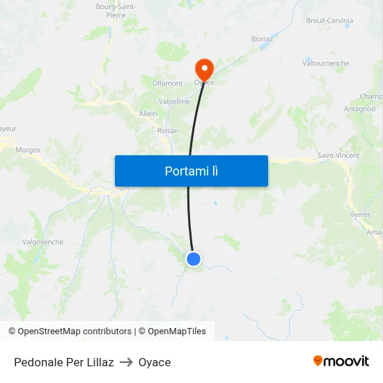 Pedonale Per Lillaz to Oyace map