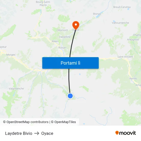 Laydetre Bivio to Oyace map