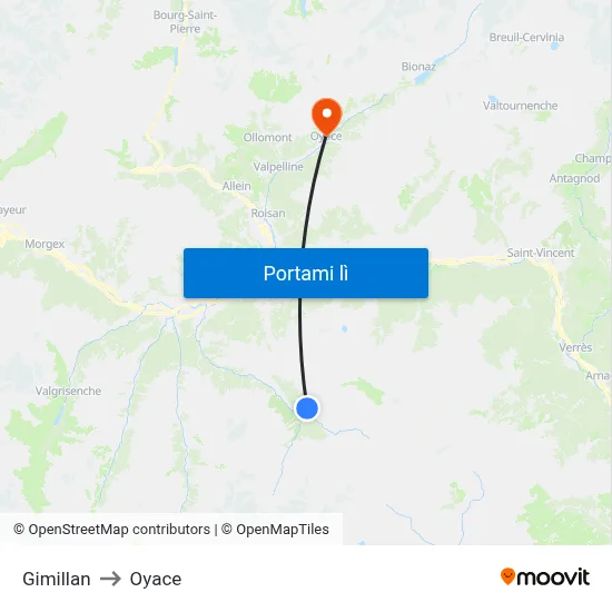Gimillan to Oyace map