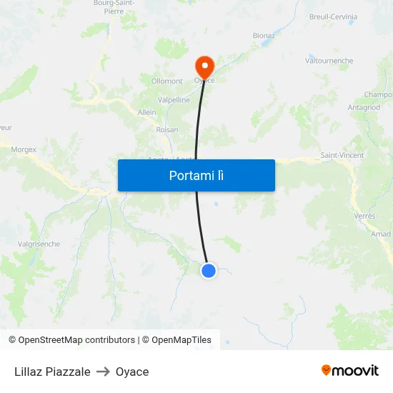 Lillaz Piazzale to Oyace map