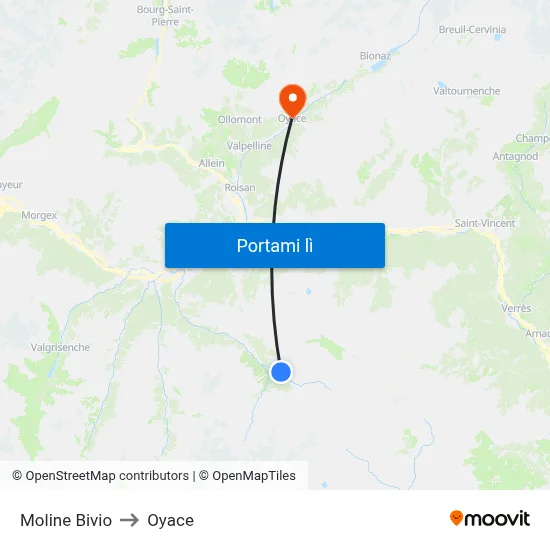 Moline Bivio to Oyace map