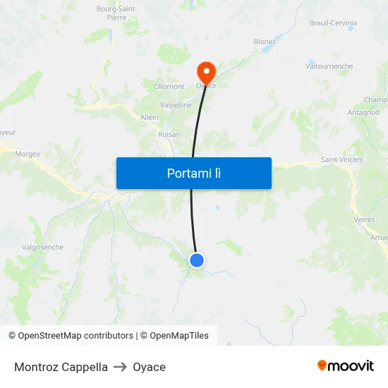 Montroz Cappella to Oyace map