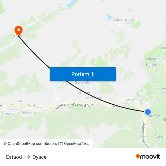 Estaod to Oyace map