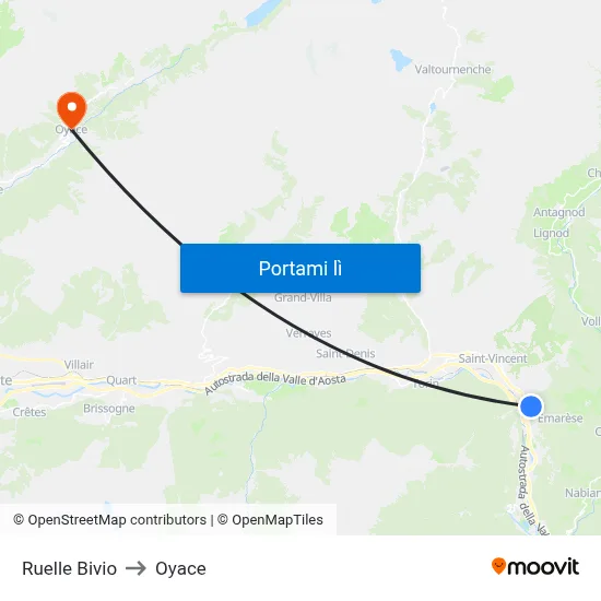 Ruelle Bivio to Oyace map