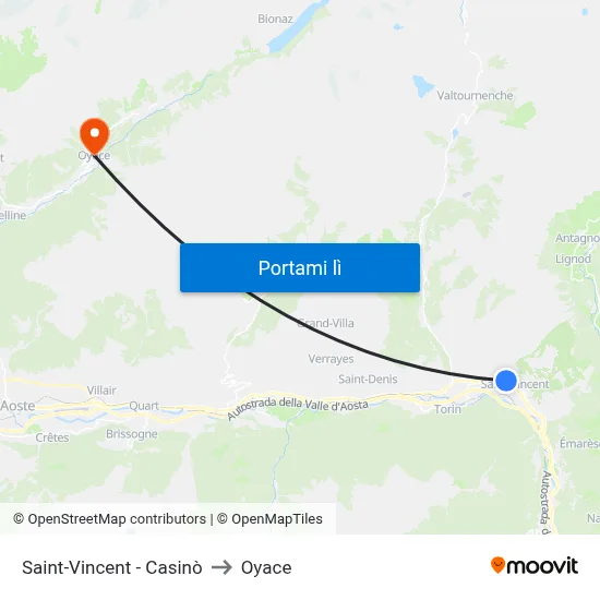 Saint-Vincent - Casinò to Oyace map