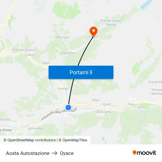 Aosta Autostazione to Oyace map