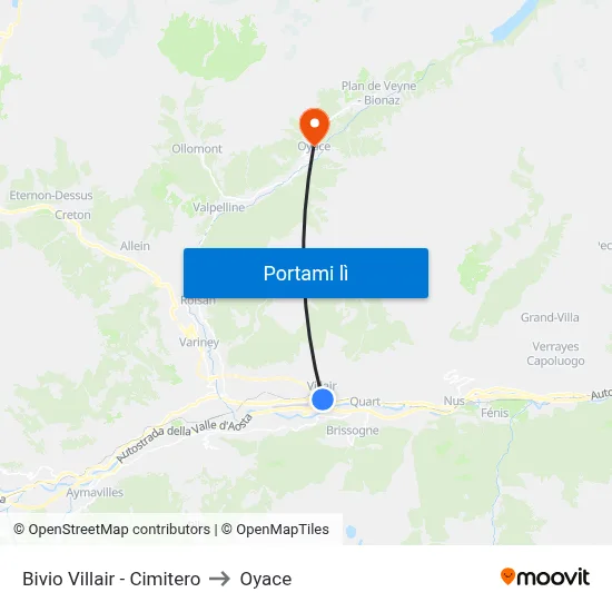 Bivio Villair - Cimitero to Oyace map