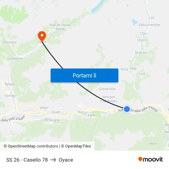 SS 26 - Casello 78 to Oyace map