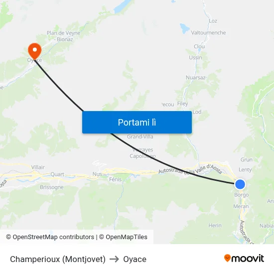 Champerioux (Montjovet) to Oyace map