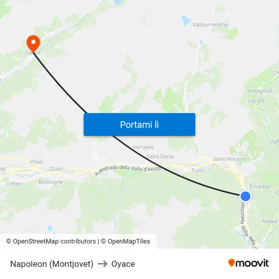 Napoleon (Montjovet) to Oyace map
