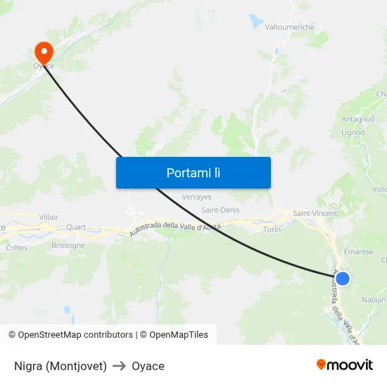 Nigra (Montjovet) to Oyace map