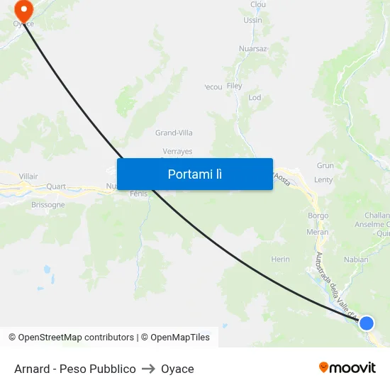 Arnard - Peso Pubblico to Oyace map