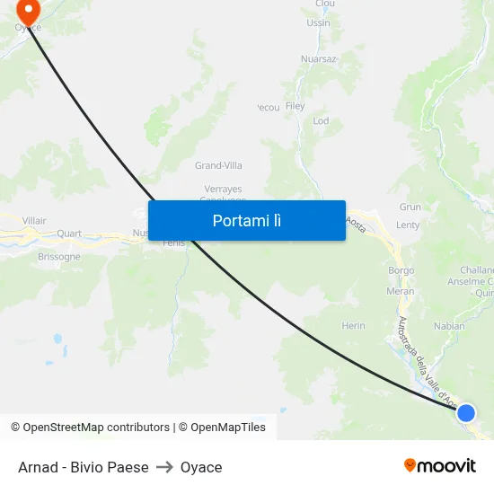 Arnad - Bivio Paese to Oyace map