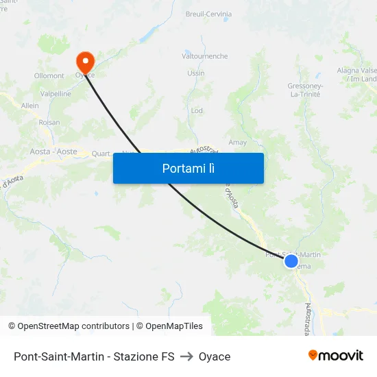 Pont-Saint-Martin - Stazione FS to Oyace map