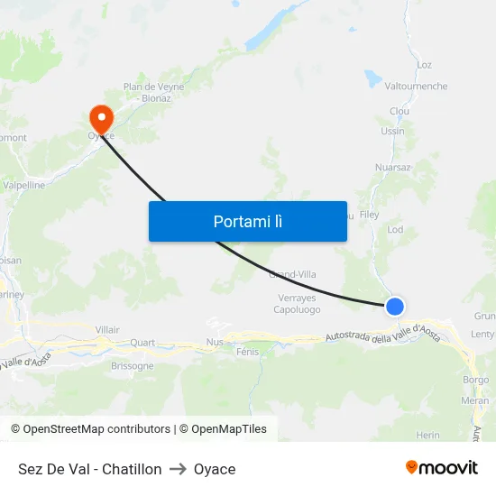 Sez De Val - Chatillon to Oyace map
