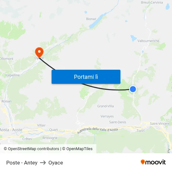 Poste - Antey to Oyace map