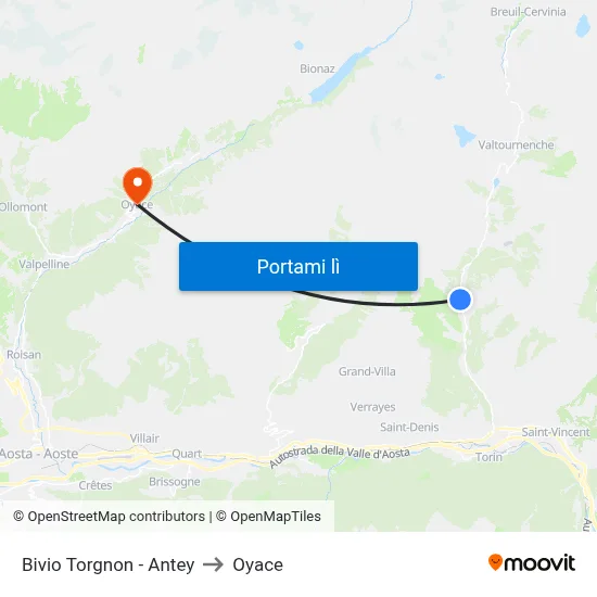 Bivio Torgnon - Antey to Oyace map