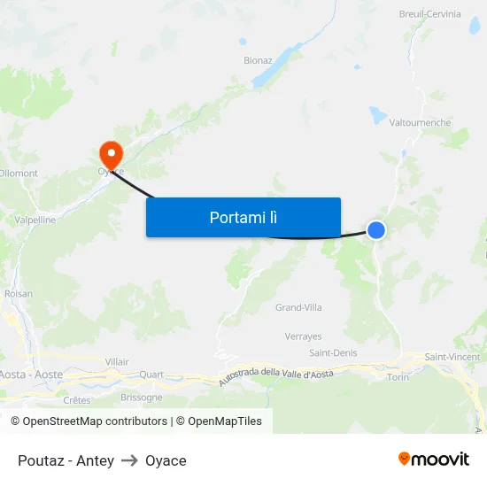 Poutaz - Antey to Oyace map