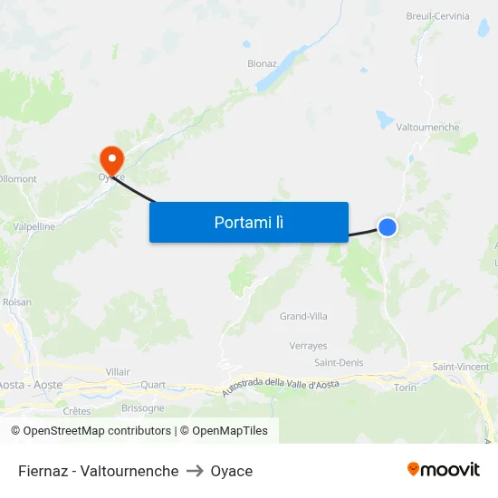 Fiernaz - Valtournenche to Oyace map