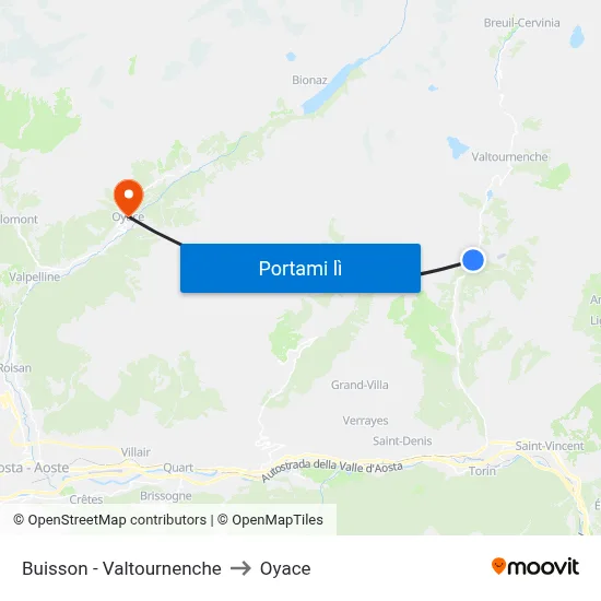 Buisson - Valtournenche to Oyace map