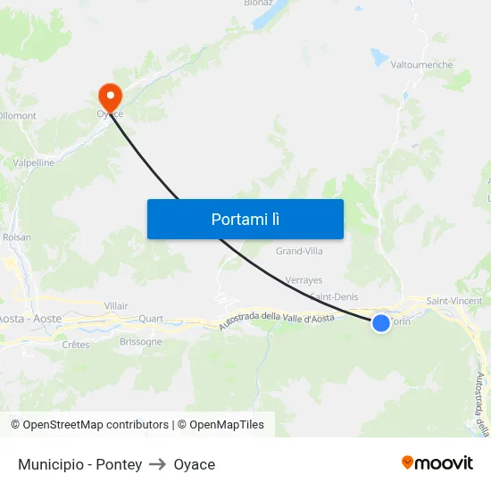 Municipio - Pontey to Oyace map