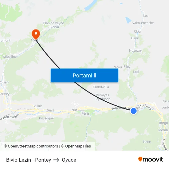 Bivio Lezin - Pontey to Oyace map