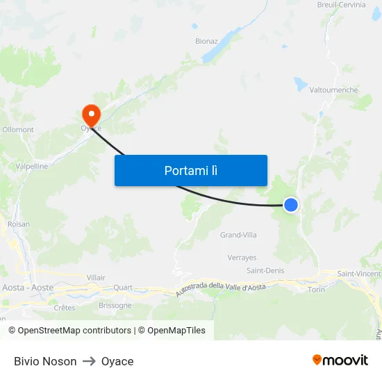 Bivio Noson to Oyace map