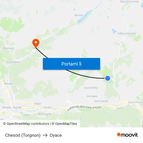 Chesod (Torgnon) to Oyace map
