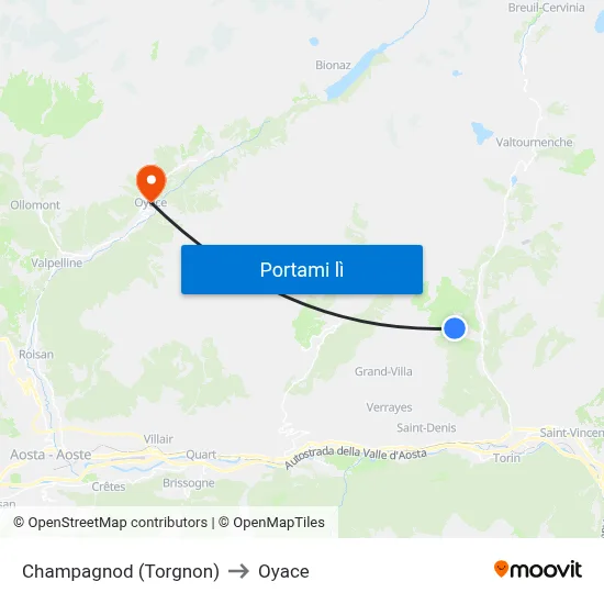 Champagnod (Torgnon) to Oyace map