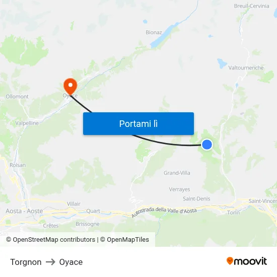 Torgnon to Oyace map