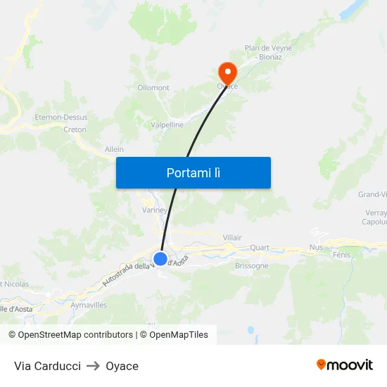 Via Carducci to Oyace map