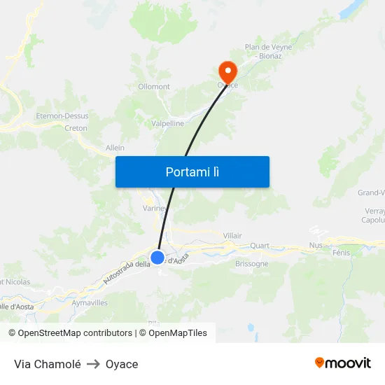 Via Chamolé to Oyace map