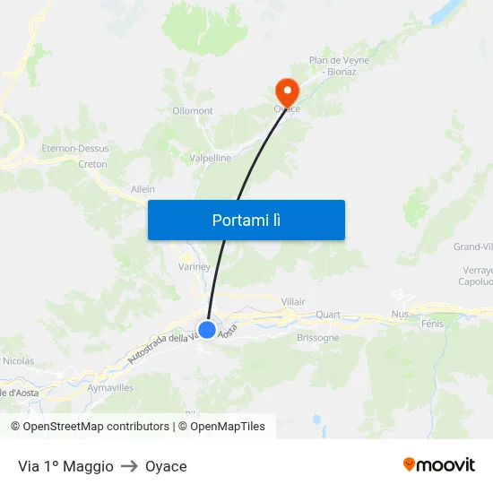 Via 1º Maggio to Oyace map