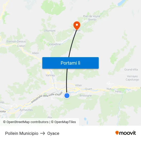 Pollein Municipio to Oyace map