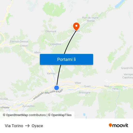 Via Torino to Oyace map